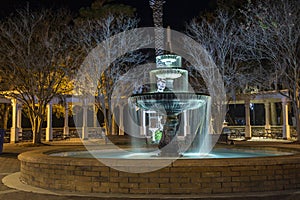 The fountain in waterfront park in St Marys, Georgia at night photo