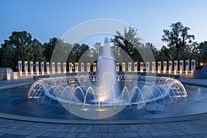 World War II Memorial Fountain Washington DC at Blue Hour