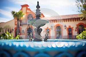 fountain with wrought iron details in a spanish revival garden