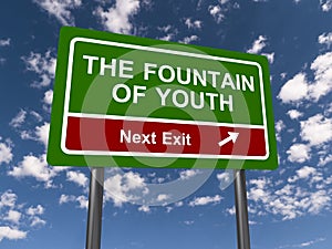 The fountain of youth next exit traffic sign