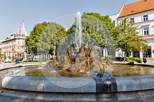 Fountain of signs in Kosice, Slovakia.