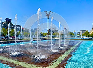 The fountains in the capital city of Bucharest on Piata Unirii