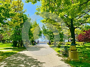 The fountains in the capital city of Bucharest on Piata Unirii