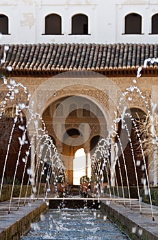 Fountains in the courtyard of the Alhambra. Granada, Spain