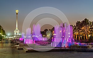 Fountains and Independence Monument in Dushanbe, the Capital of Tajikistan photo
