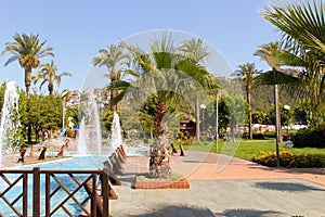 Fountains in the park of the 100th anniversary of Ataturk Alanya, Turkey