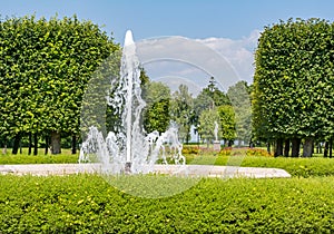 Fountains in park of Konstantinovsky Congress palace in Strelna, Saint Petersburg, Russia