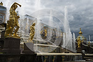 Fountains in Peterhof. Peterhof also called Russian Versailles