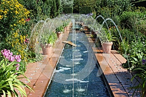 Fountains in a Spanish style garden