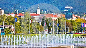 Fountains square and capital city of Zagreb landmarks view