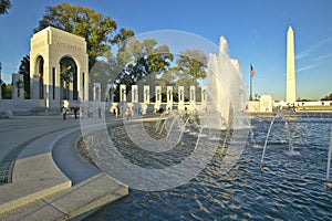 Fountains at the U.S. World War II Memorial commemorating World War II in Washington D.C.