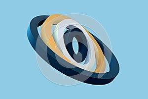 Four 3D rings rotate around a common center