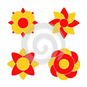 Four abstract blossoms, red and orange flower icons