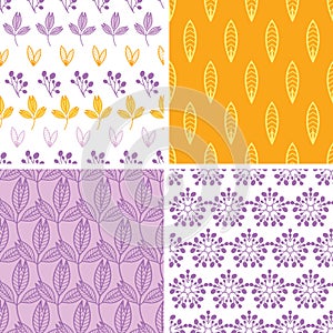 Four abstract pink purple yellow folk leaves