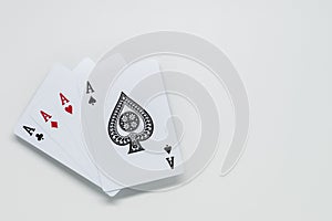 Four Ace cards on white background and selective focus