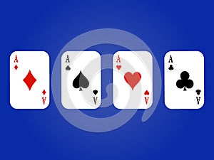 Four aces card suits on blue background vector illustration