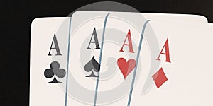 Four aces cards on dark background gamble success winning concept 3d render illustration