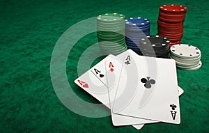 Four aces with gambling chips