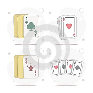 Four Aces Playing Cards, card vector flat illustration