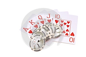 Four aces playing cards and casino chips