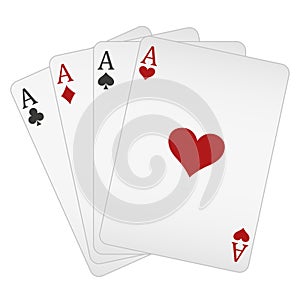 Four aces playing cards - Four Of A Kind poker hand, Ace of Hearts, Spades, Clubs and Diamonds card, vector illustration