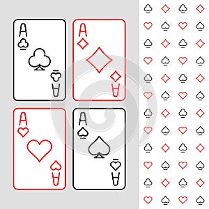 Four aces playing cards minimal linear style illustration.