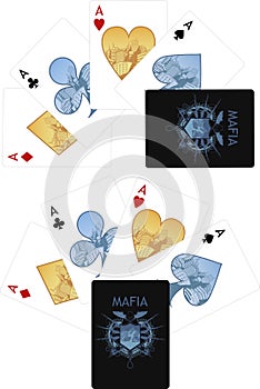Four aces playing cards noir Mafia set