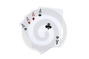 Four aces playing cards for poker casino game on white background