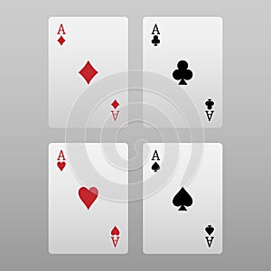 Four aces poker card isolated on grey background, vector