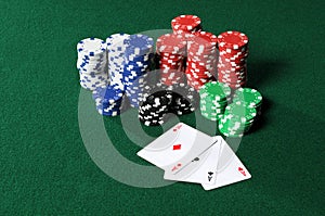 Four Aces and Poker Chips