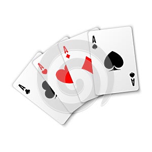 Four aces. Poker winning hand. Heart ace.