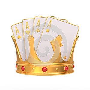 Golden Crown and Aces Isolated on a White Background