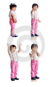 Four acting full body of asian children white background