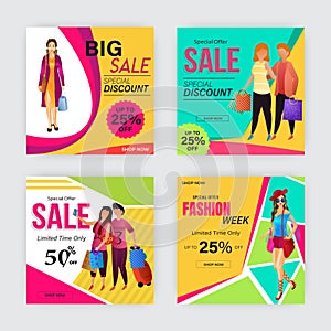 Four advertising template or poster design with different discount offers.
