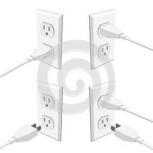 Four american abstract wall outlets with two inputs and plugs