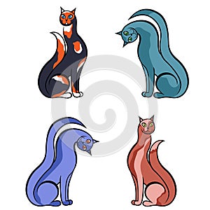 Four amusing cartoon cats