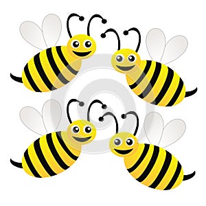 Four amusing drawn bees on a white background