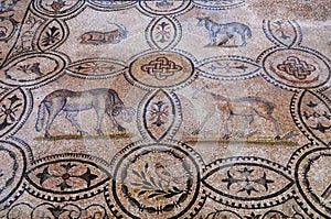 Four animal mosaics inside Basilica di Aquileia