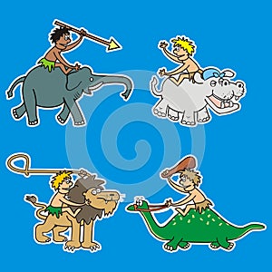 Four animals and males, vector icons