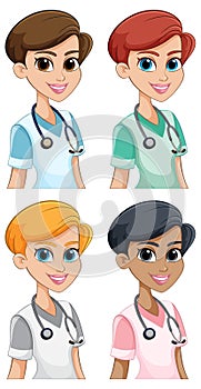 Four animated medical professionals