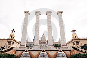 Four antique Columns of Puig-i-Kadafalka, near the Magic Fountain of Montjuic and the National Palace in Barcelona. A