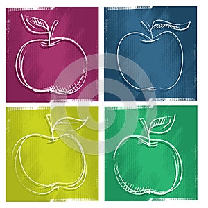 Four apple icons, freehand painterly drawing