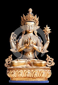 Four-armed form of Avalokiteshvara made of metal.