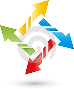 Four arrows in color, direction and downloads logo