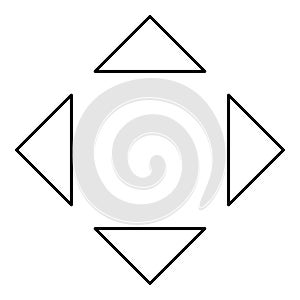 Four arrows pointing from the center symbol location contour outline line icon black color vector illustration image thin flat