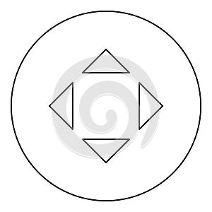 Four arrows pointing from the center symbol location icon in circle round black color vector illustration image outline contour