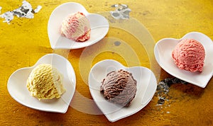 Four assorted flavors of creamy Italian ice-cream