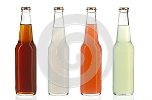 Four assorted soda bottles, alcoholic drinks