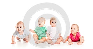 Four babies isolated isolated on white background