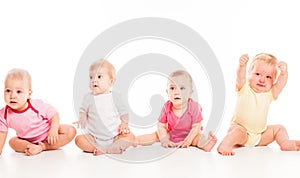 Four babies isolated isolated on white background